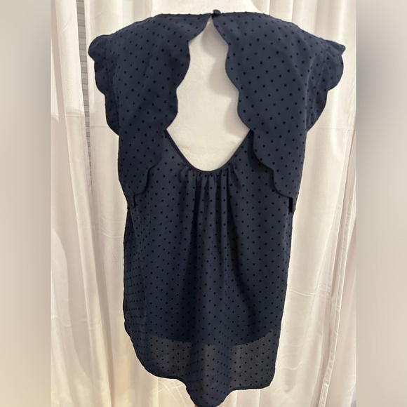 41Hawthorn Gina Scalloped Blouse Navy Polka Dot size Medium NWT - Picture 2 of 4